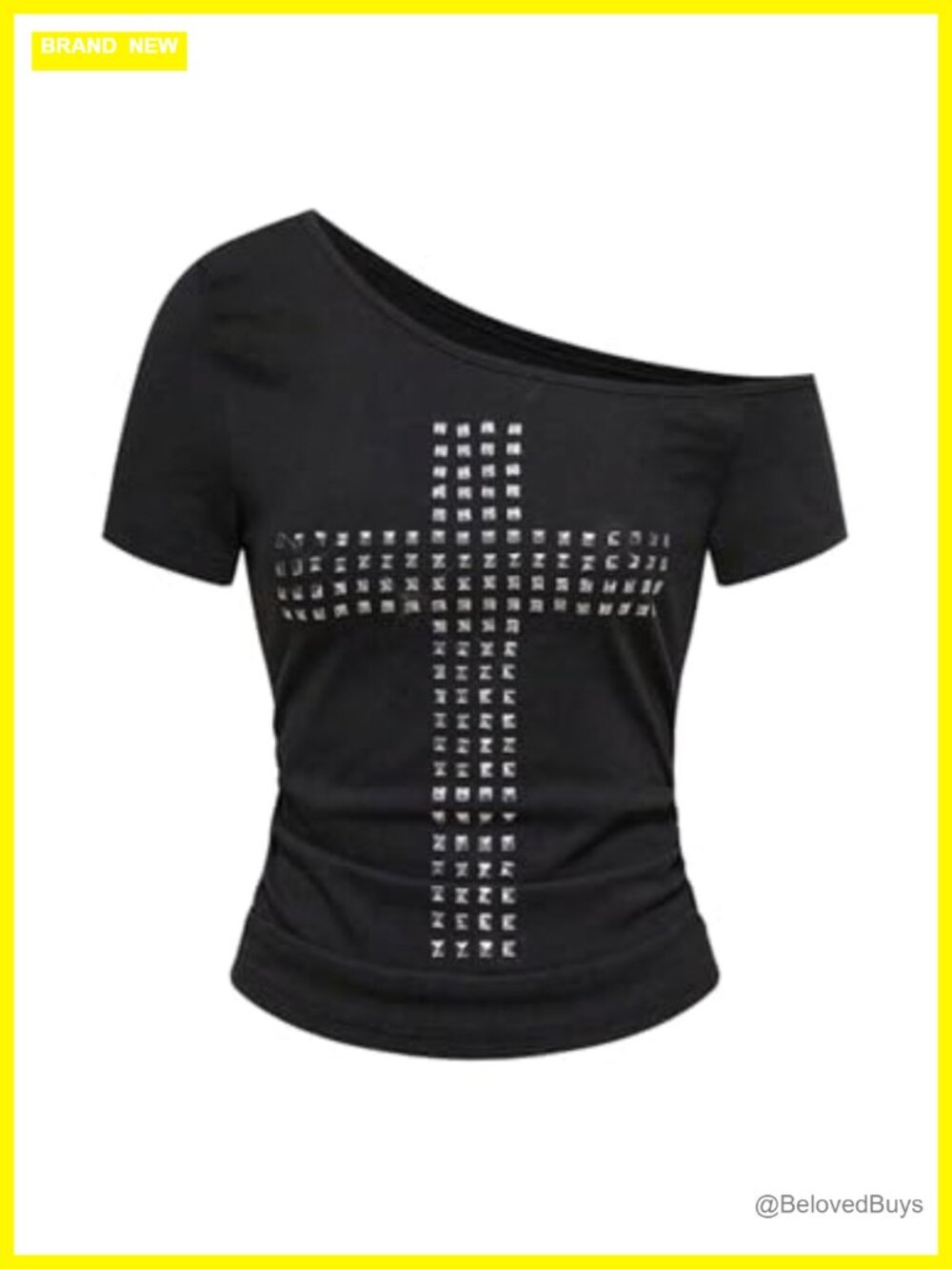 Plus Size Y2K Off Shoulder Cross Rivet Punk Top Short Sleeve